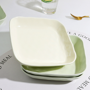 怀瑾奶油风陶瓷方形盘子菜盘家用菜碟子餐盘餐具碗碟套装饭盘汤盘